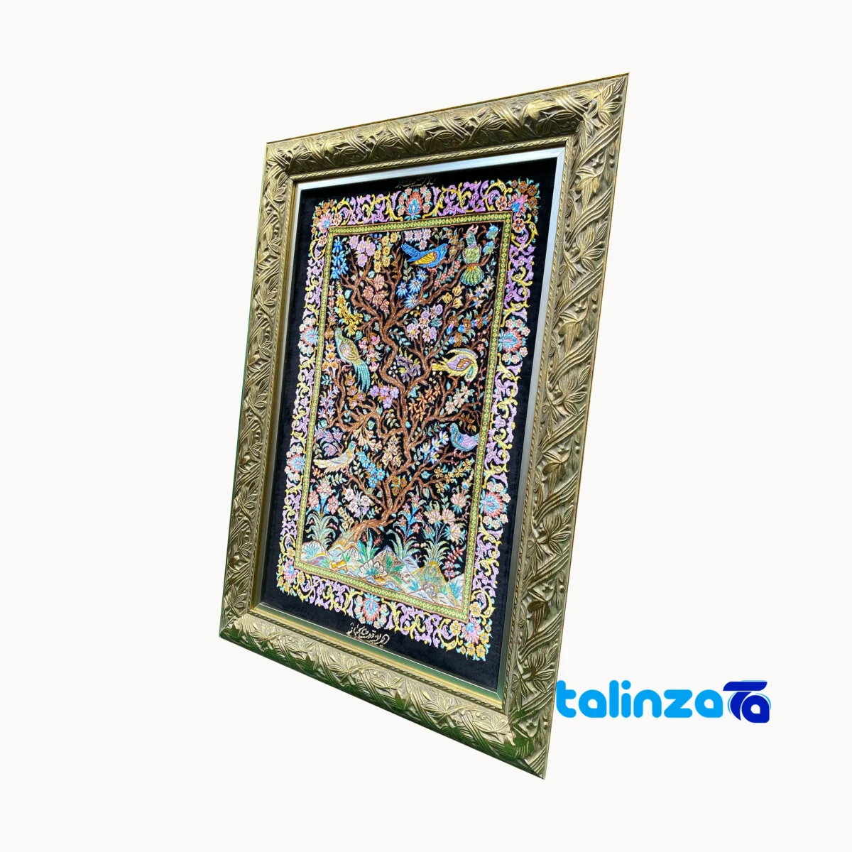 In-room view of Komeh Handwoven Carpet Wall Art Bird Design room styling and scale