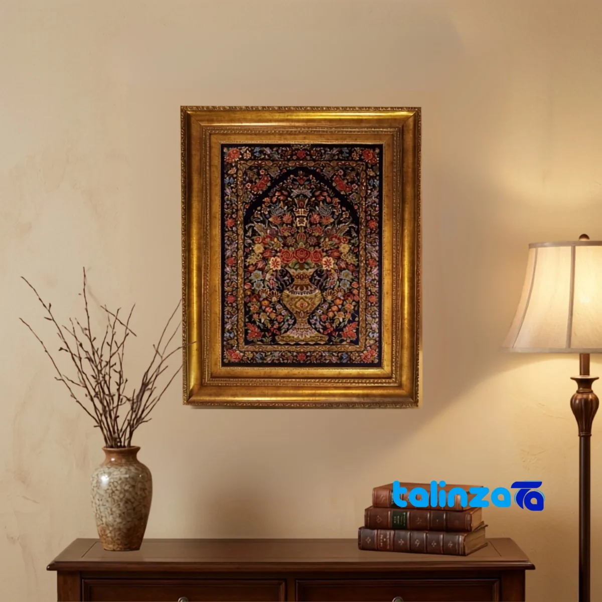 In-room view of NKP Handwoven Silk Carpet room styling and scale
