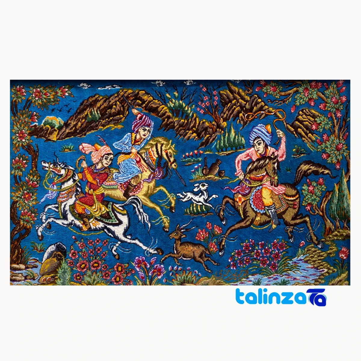 Side view of Handmade Fantasy Tapestry Hunting Scene profile and structure