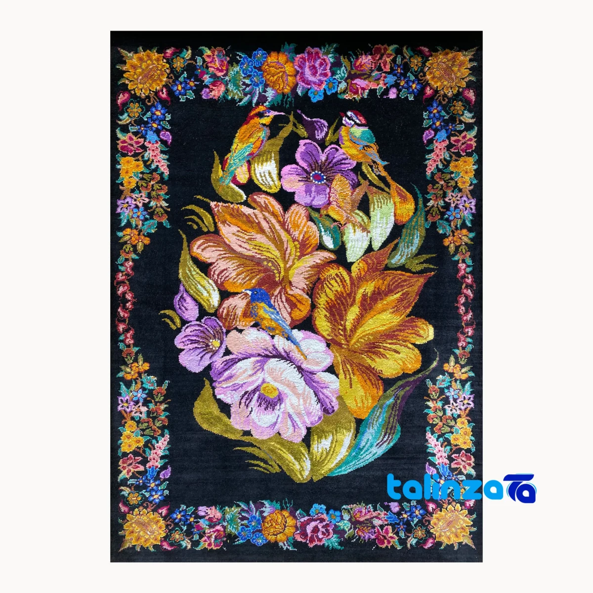 In-room view of Handmade Carpet Wall Art Floral Design room styling and scale