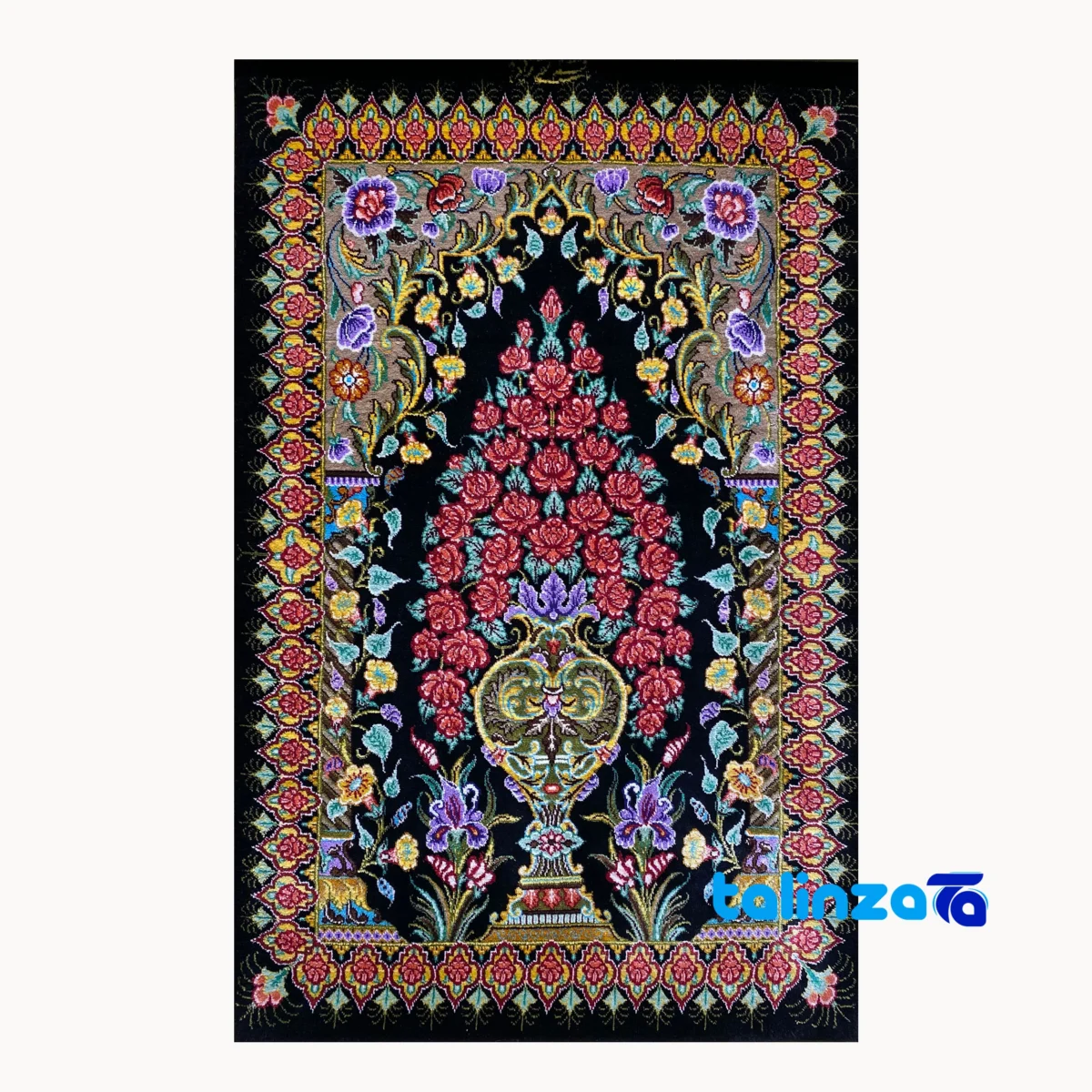 In-room view of Handmade Carpet Wall Art Floral Design Fancy room styling and scale