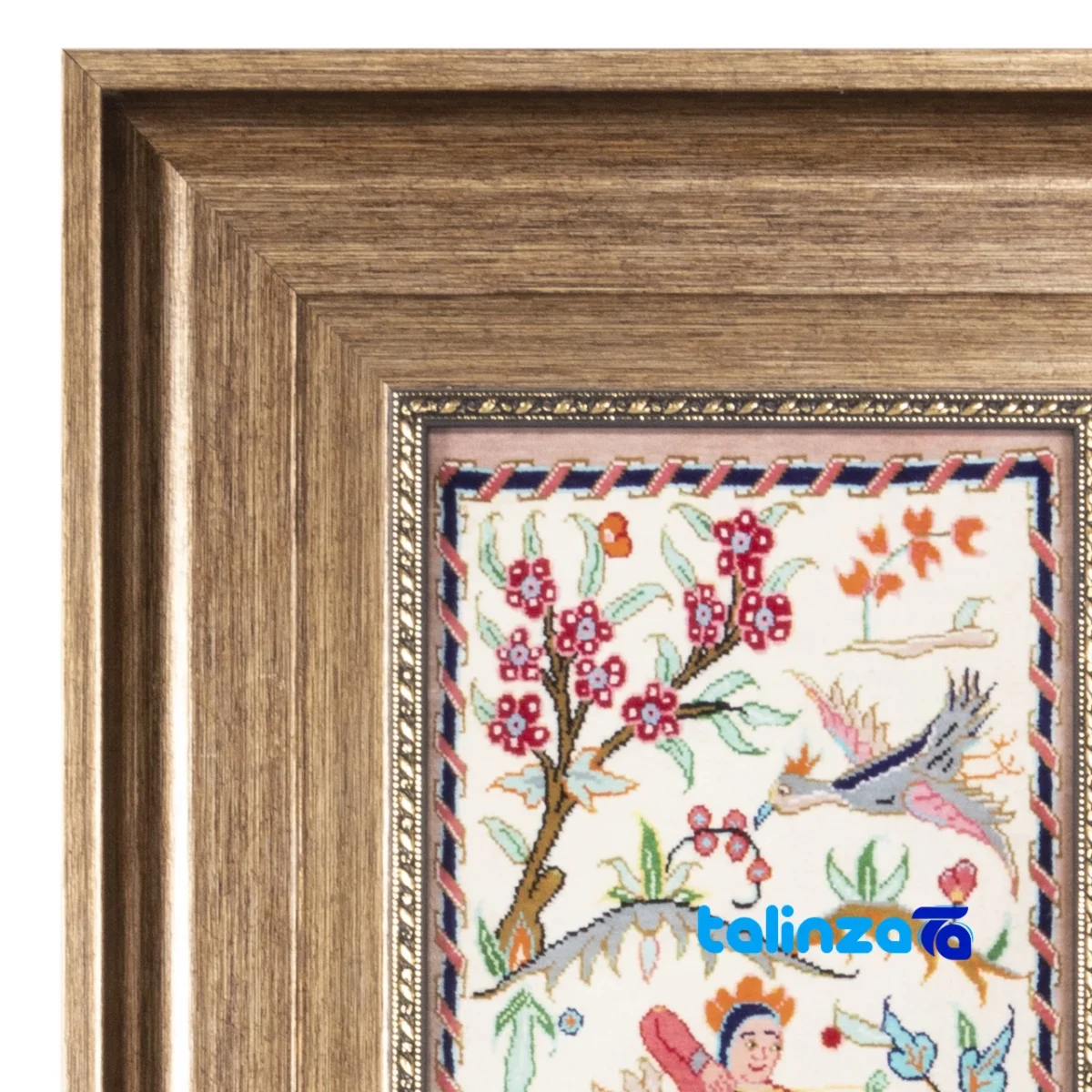 In-room view of C Persia Handwoven Carpet Tapestry Hunting Scene room styling and scale