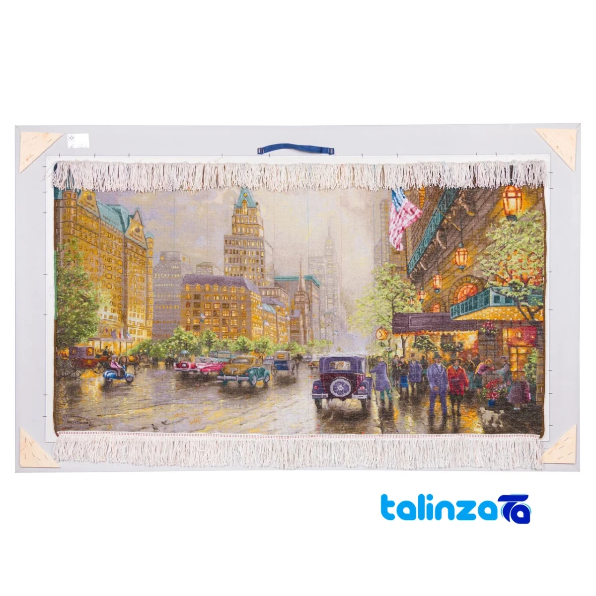In-room view of Si Persia Handwoven Tapestry New York Rain Scene room styling and scale