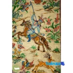 In-room view of Handmade Carpet Hunting Scene Art room styling and scale