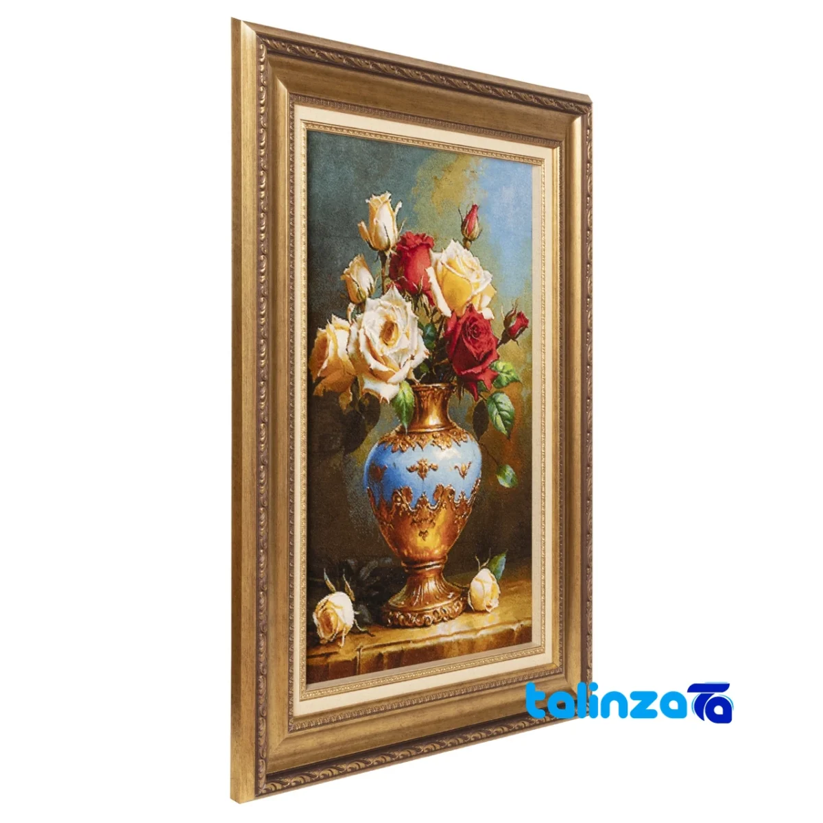 In-room view of Si Persia Handwoven Carpet Wall Art Flower in Vase room styling and scale