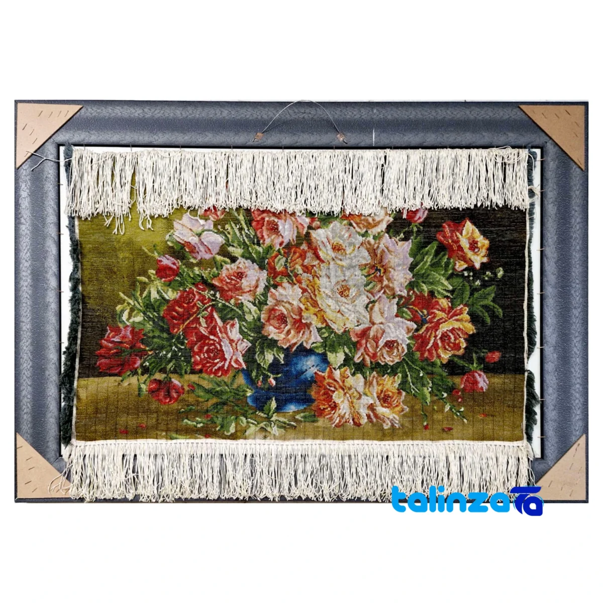 In-room view of Handwoven Carpet Wall Art Flower Basket Silk room styling and scale
