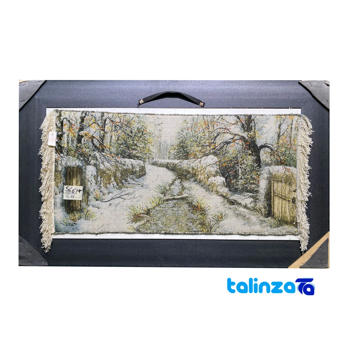 In-room view of Handwoven Tapestry Landscape Art with Frame room styling and scale
