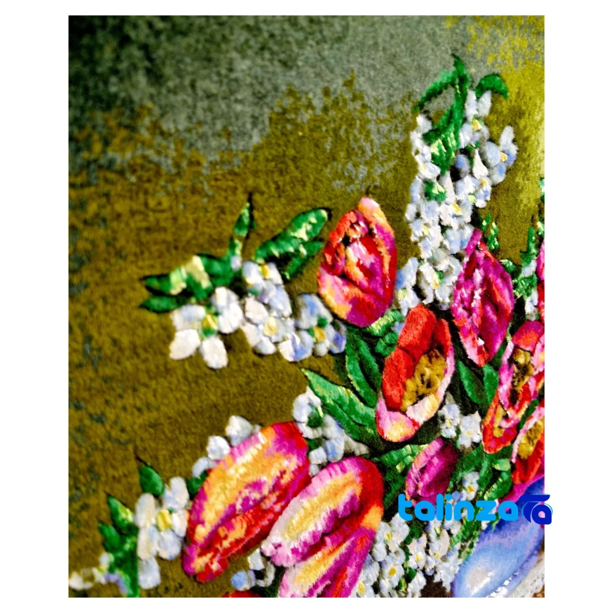 In-room view of Handmade Carpet Wall Art Flower Design Silk room styling and scale
