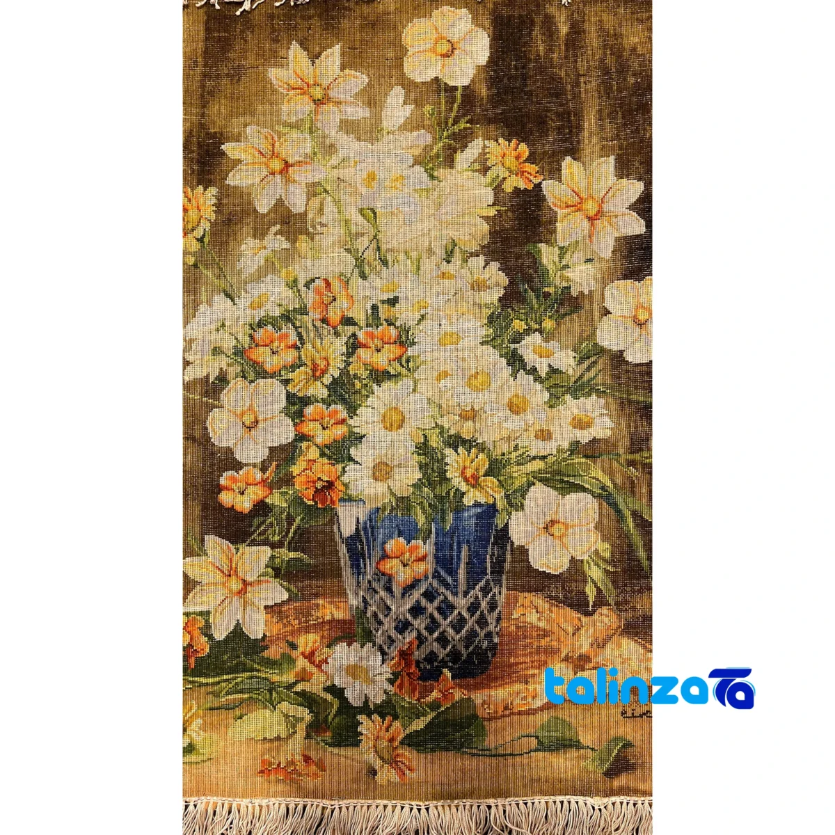 In-room view of Handmade Carpet Wall Art Flower Vase NKP.R31 Design room styling and scale