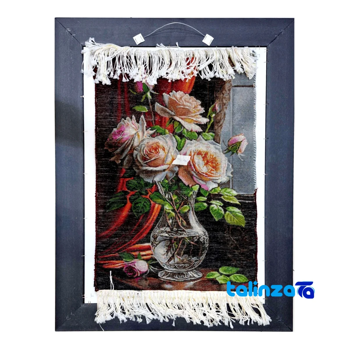 In-room view of Handmade Carpet Wall Art Rose Glass Vase Design room styling and scale
