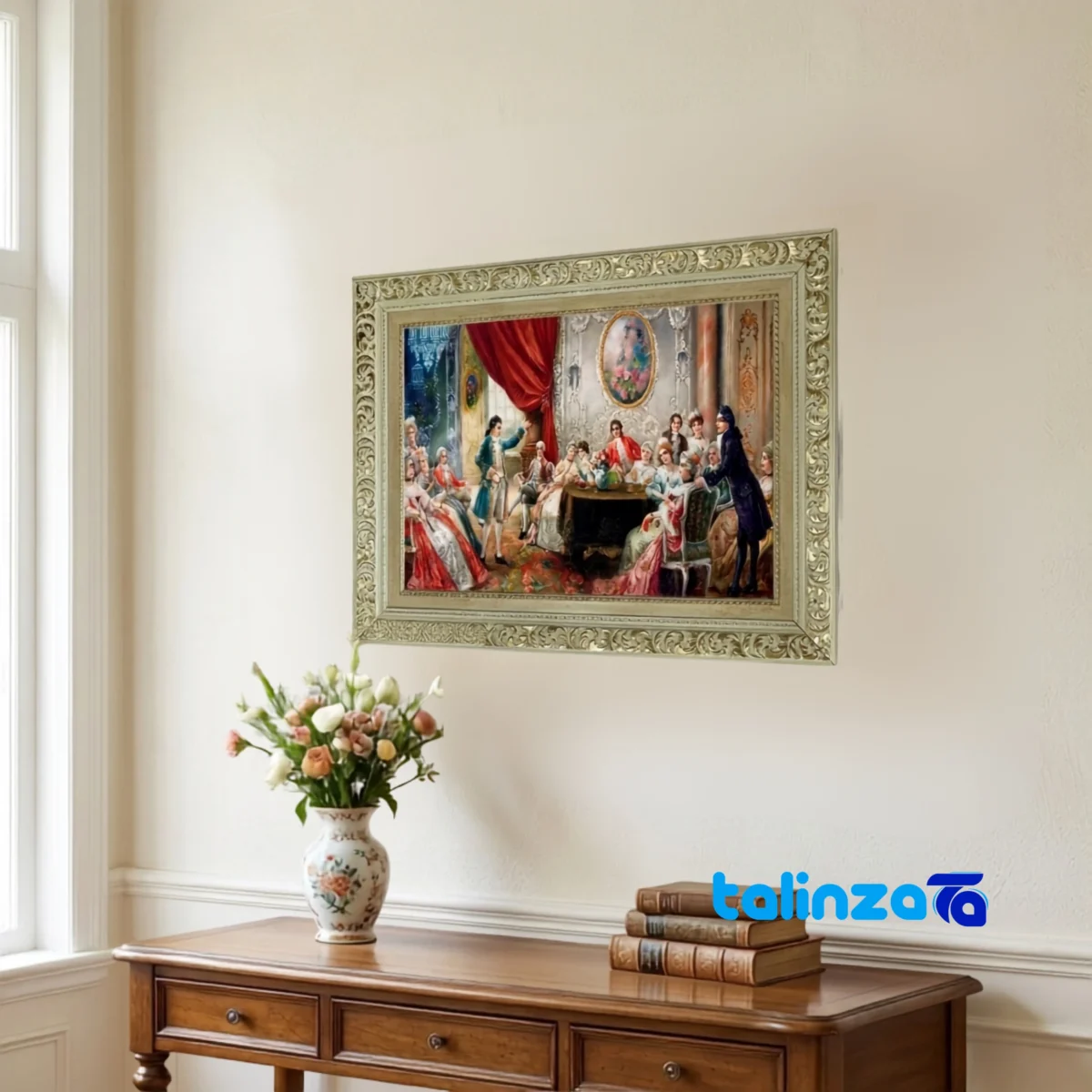 In-room view of Handmade Carpet Art French Party Design room styling and scale