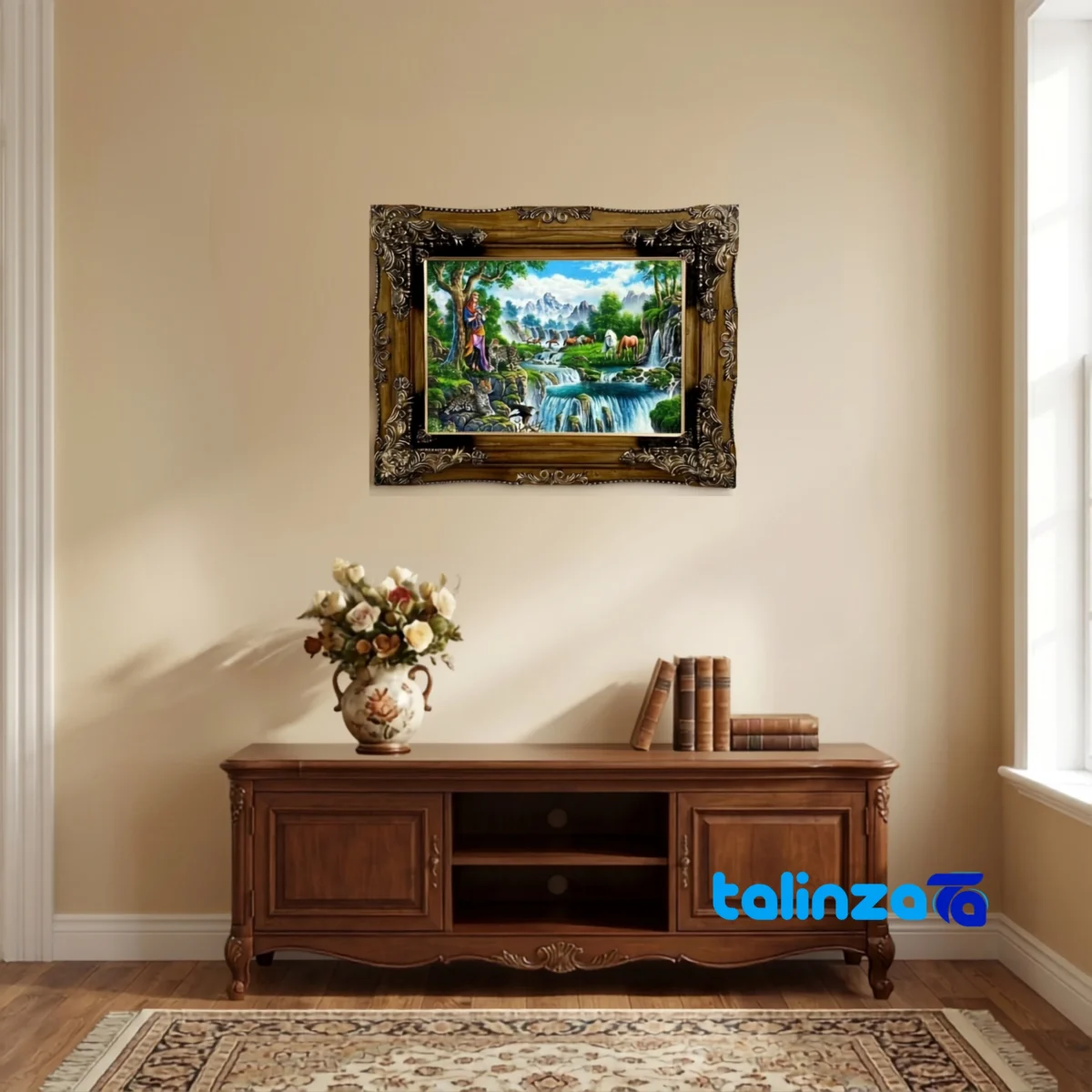 In-room view of Handmade Design Machine-Woven Carpet Wall Art room styling and scale