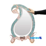 Side view of Boteh Jaqeh Mirror Candlestick Set Nafis Copper profile and structure