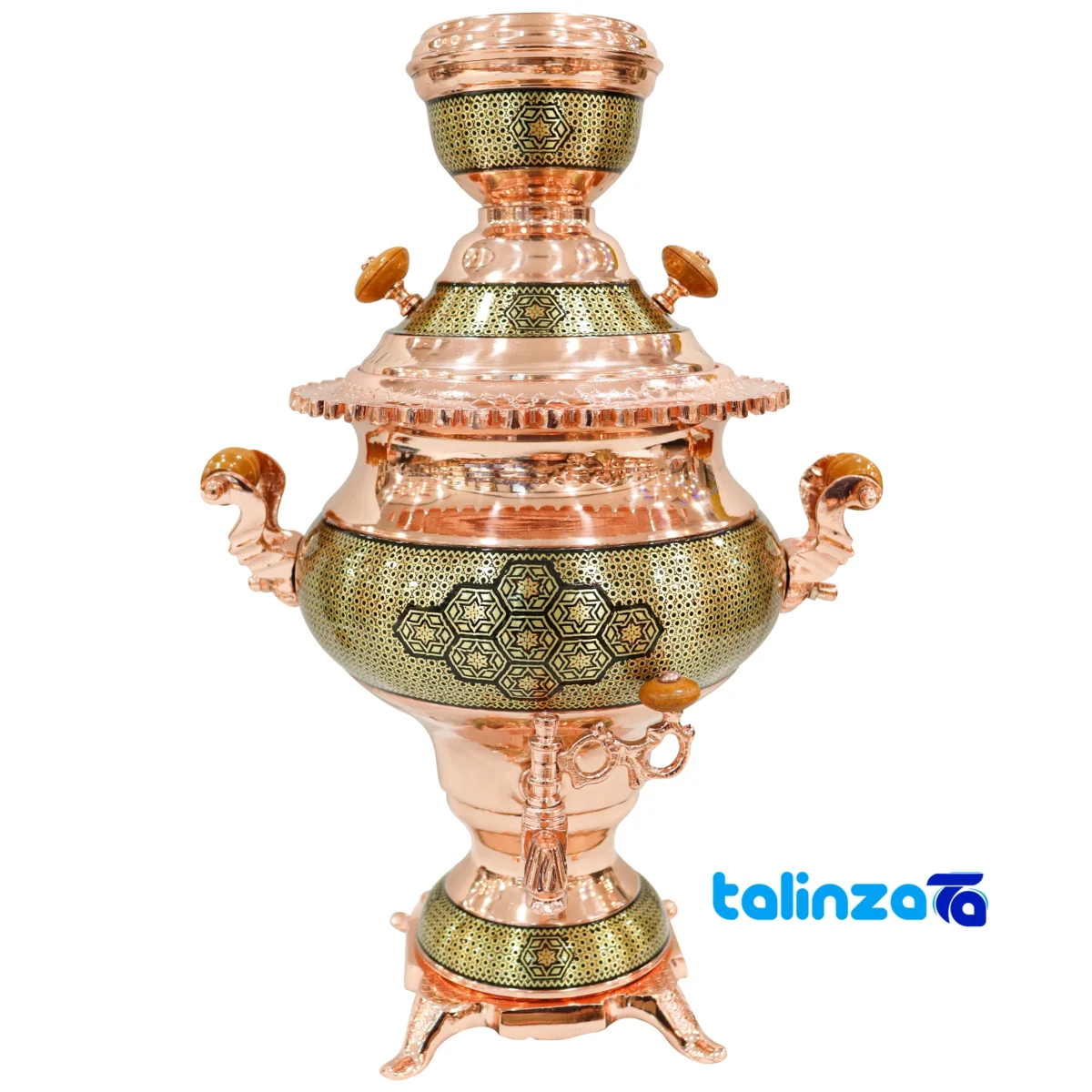 Side view of Khatamkari Samovar Set Inlaid 51 x 31 profile and structure