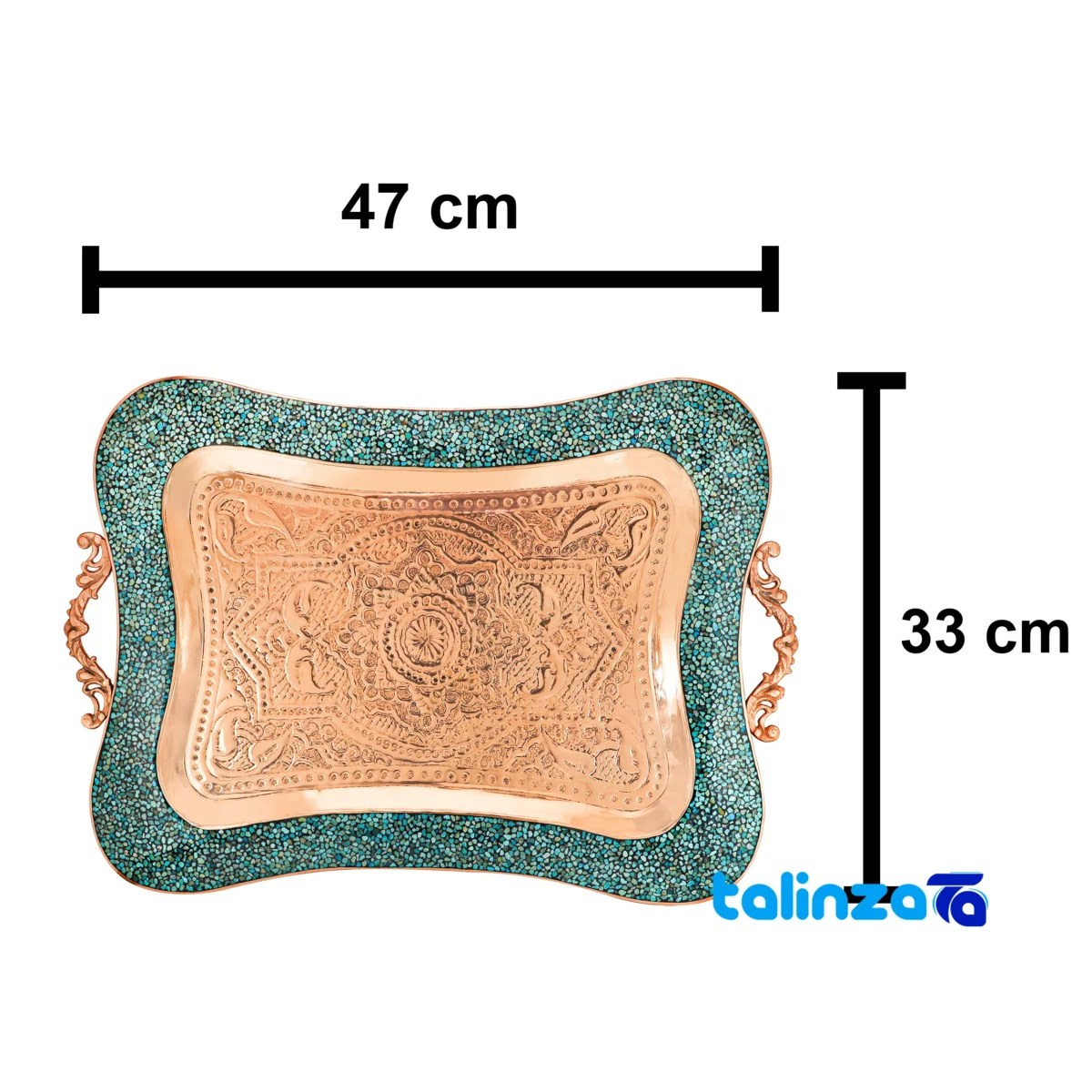 Side view of Shahpasand Turquoise Copper Tea Set 47 x 33 profile and structure