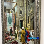 In-room view of Dervish Realism Oil Painting Old Carpet Market Canvas room styling and scale