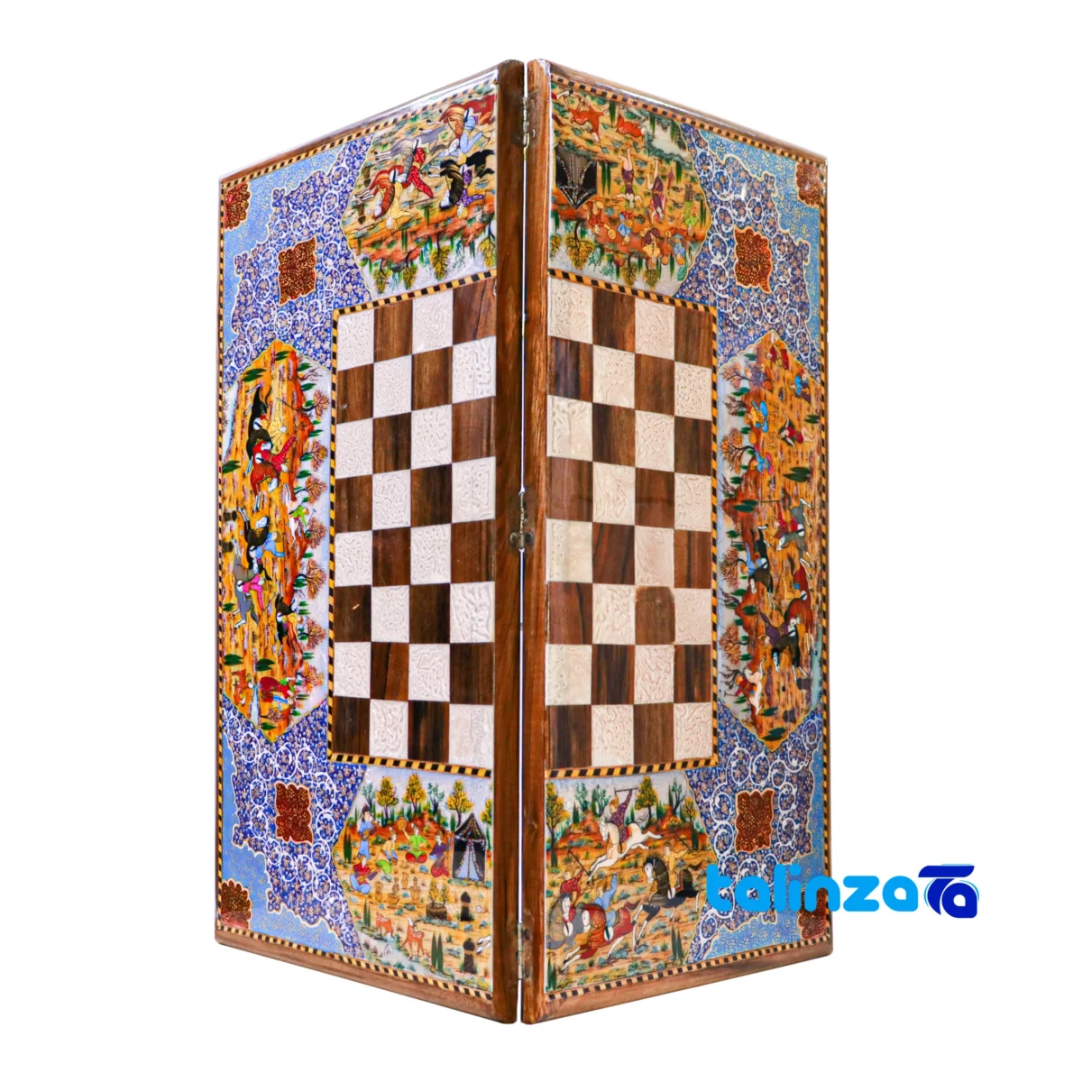 Close-up view of Fakher Handmade Marquetry Chessboard HQ70Magnificent Art fabric texture and stitching