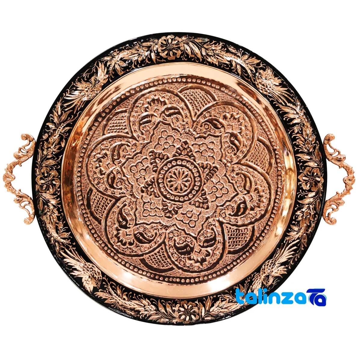Side view of Copper Tea Set Diamond Cut RoundTray 45 x 37 profile and structure