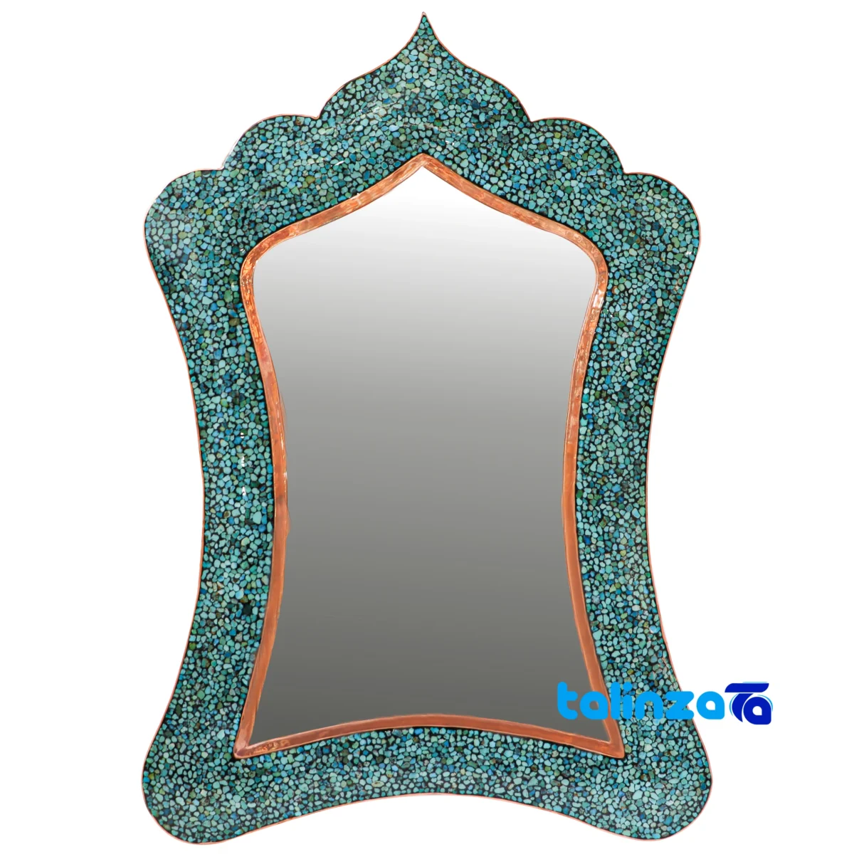 Side view of Turquoise Inlaid Mirror Candleholder Set Narrow Waist profile and structure