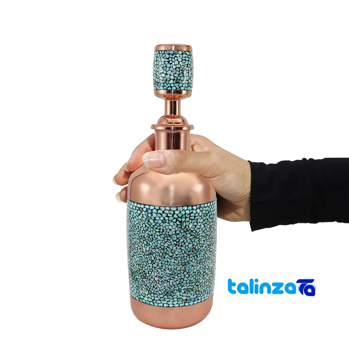 Side view of Royal Turquoise Inlaid Jug Goblet Set Decorative, functional profile and structure