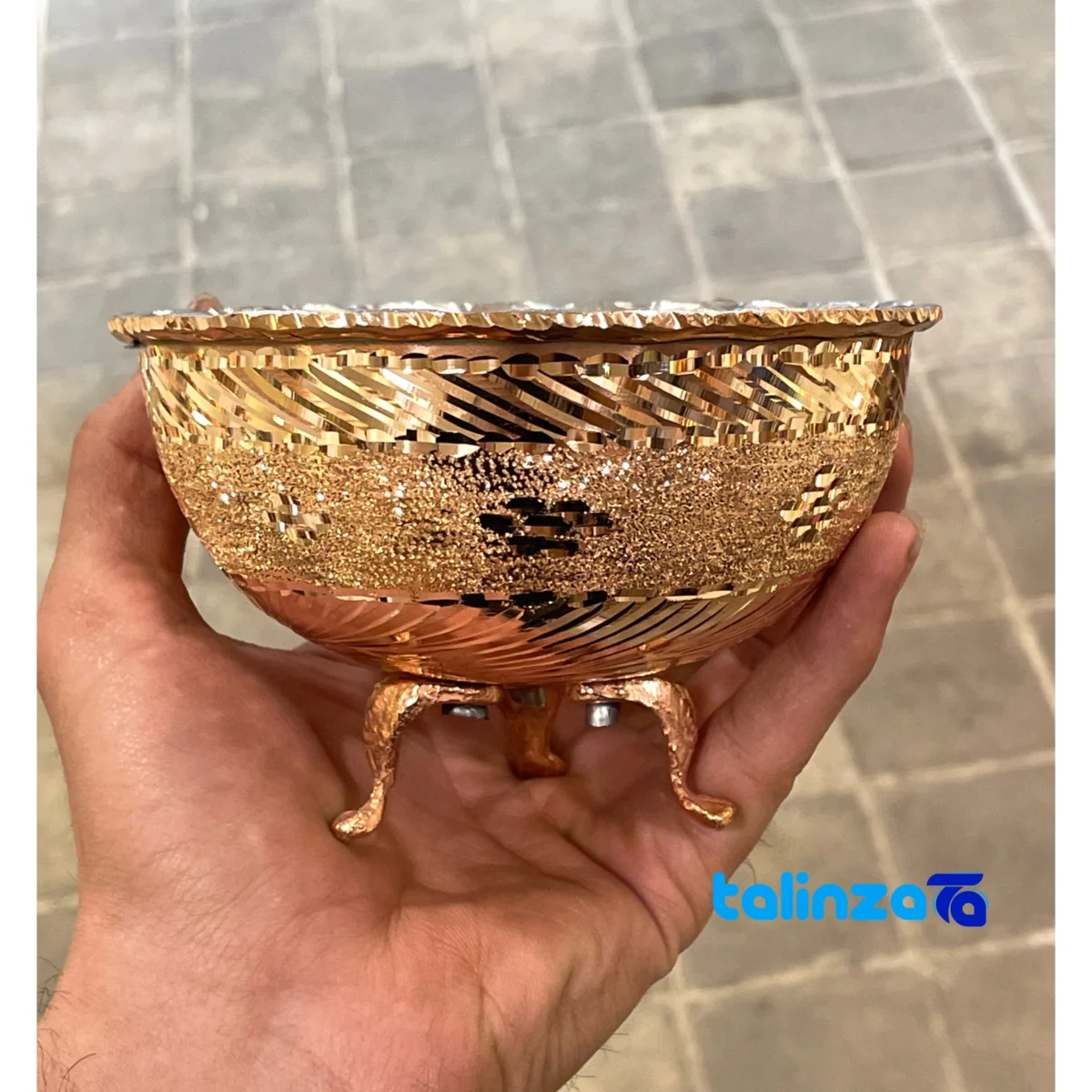 Isfahan Copper Bowl Three-Legged Unique Design box profile and sealing (Side view)