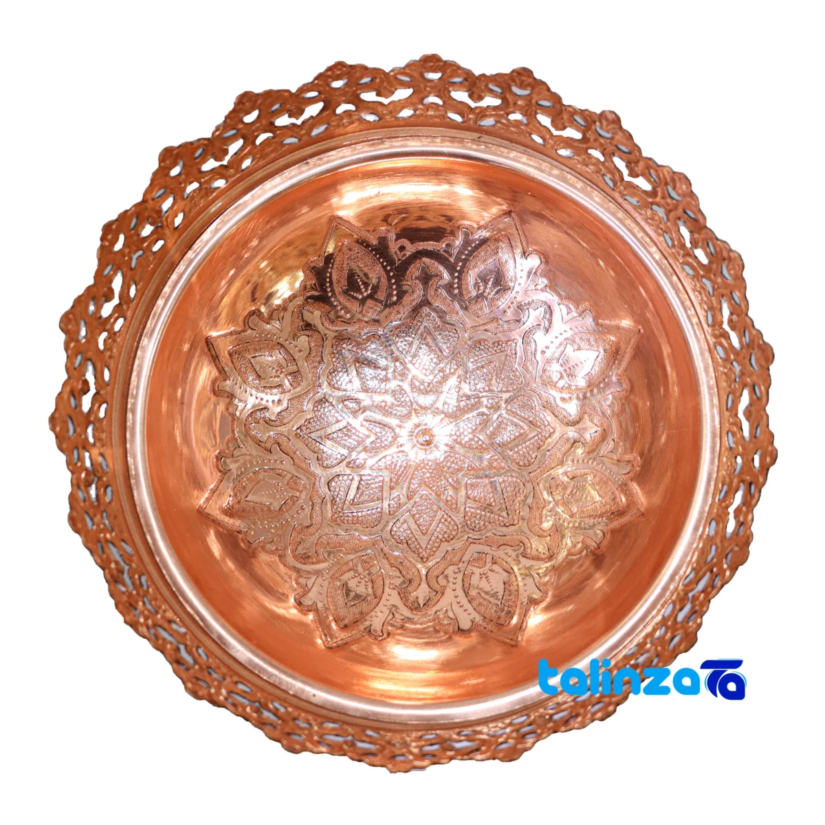Side view of Mosaic Copper Nut Bowl Decorative Design 21x21x30 cm profile and structure