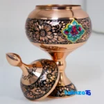 Copper Diamond Cut Candy Bowl Artistry 14x14x30 cm - Side view showing profile and structure