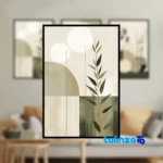 Side view of B-3414 Minimal Leaf Art Print Black Frame Set 3 profile and structure