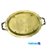 Top view of Brass Oval Tray 22702 with Carrying Handles package opening