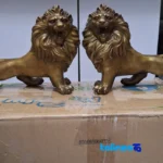 Side view of China Bronze Lion Statues Set - Unique Design profile and structure