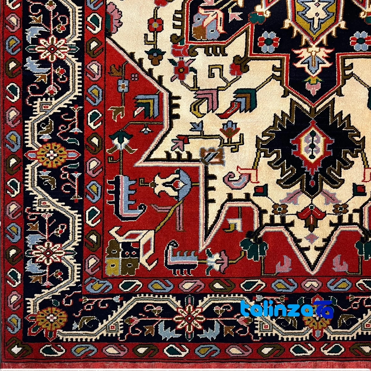 In-room view of Harris Handmade Rug Cream Geometric Design room styling and scale