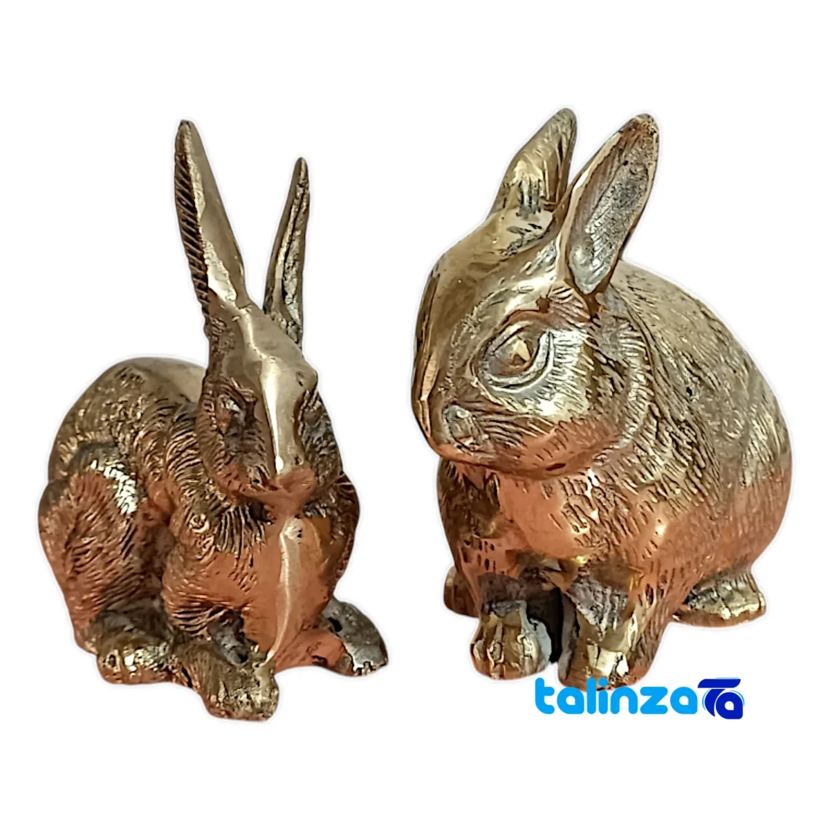 Brass Decorative Rabbit Model Set of Two 26x9x13 cm - Side view showing profile and structure
