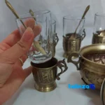Brass Tea Set 19 Piece Handcrafted Engraved 12x12x10 cm profile and structure (Side view)