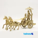 Brass Decorative Model Two Horses Carriage - Side view showing profile and structure