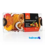 Side view of Zarnegaraan Dried Mixed Fruit Snack 150 grams profile and structure
