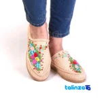 Kerman Beige Cotton Shoes with Embroidery Design profile and structure (Side view)