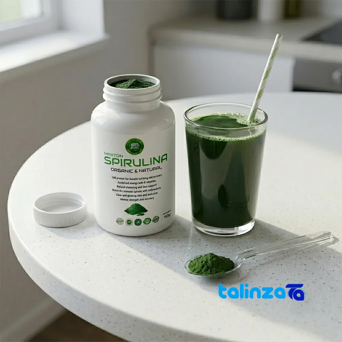 Maxstone Spirulina Powder Organic Energy Booster profile and structure (Side view)