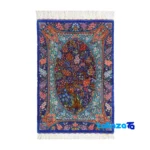 Room setting of Handwoven Carpet Tree Design Navy Blue floor placement example