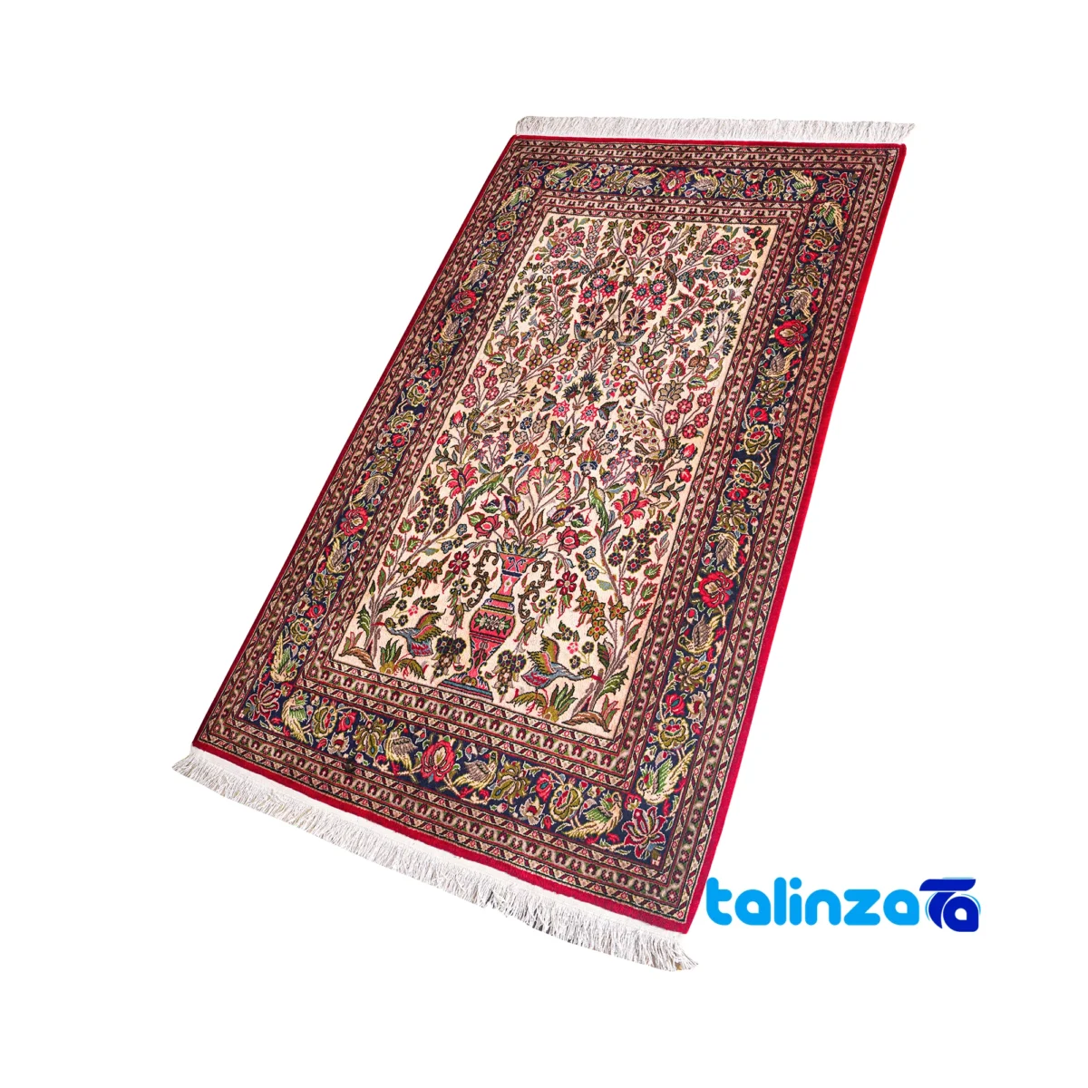Persian Handwoven Carpet Qom Floral Design - Room setting showing floor placement example