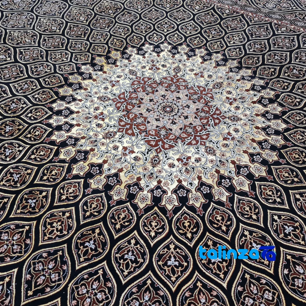 Haj Bagheri Handwoven Carpet Black - Room setting showing floor placement example