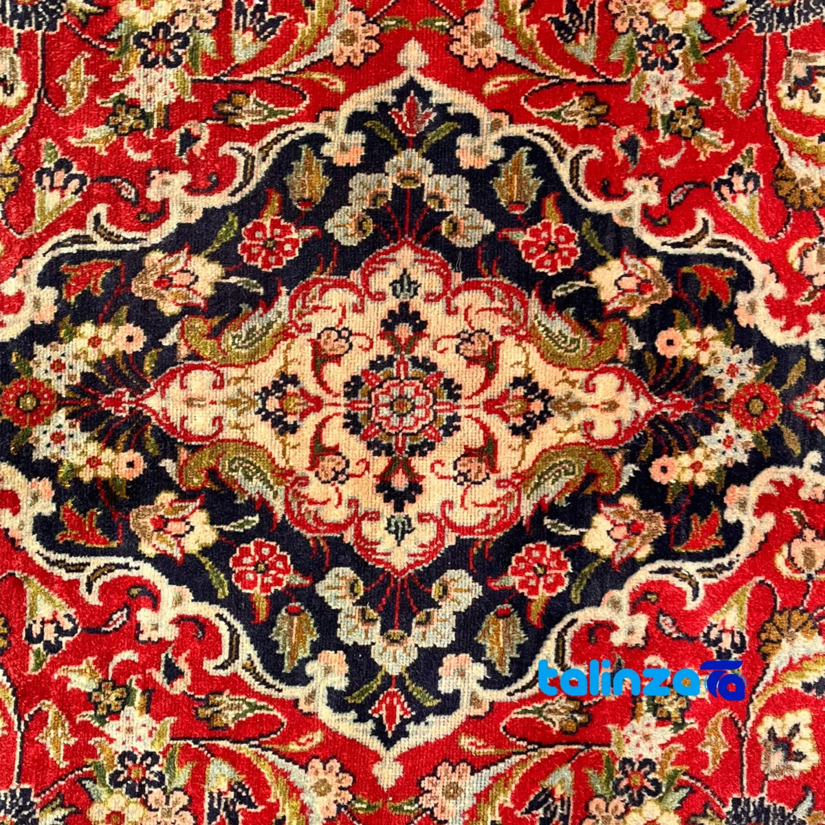NKP Handwoven Carpet Red Design room styling and scale (In-room view)
