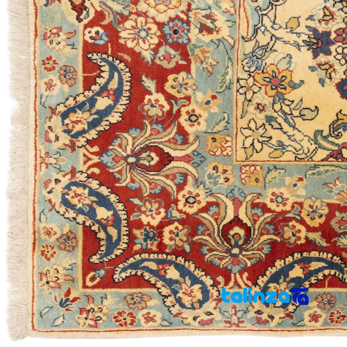 Room setting of Cypress Persian Handwoven Rug Floral Design Yellow floor placement example