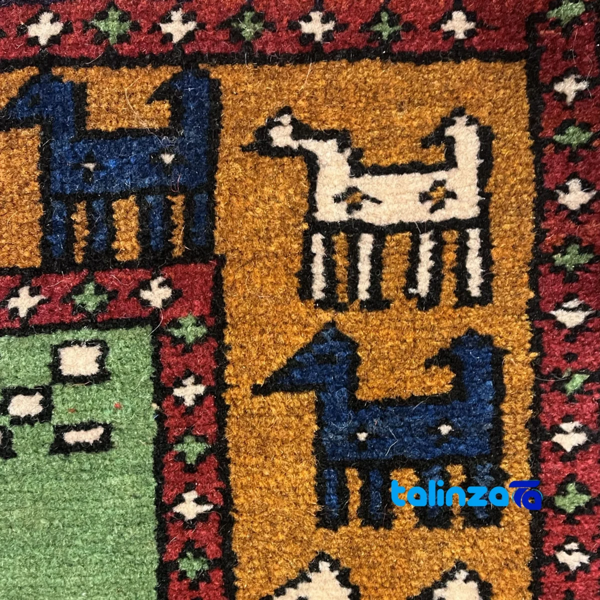 Turkmen Handwoven Carpet Red By hand floor placement example (Room setting)