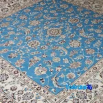 In-room view of Nain Handwoven Rug Square Design Soft Blue room styling and scale