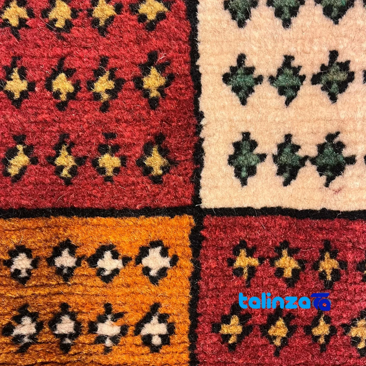 Turkmen Handwoven Carpet Red Design - Room setting showing floor placement example