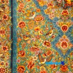 Room setting of Handwoven Persian Rug Lajk Toranj Model 1017 Blue floor placement example