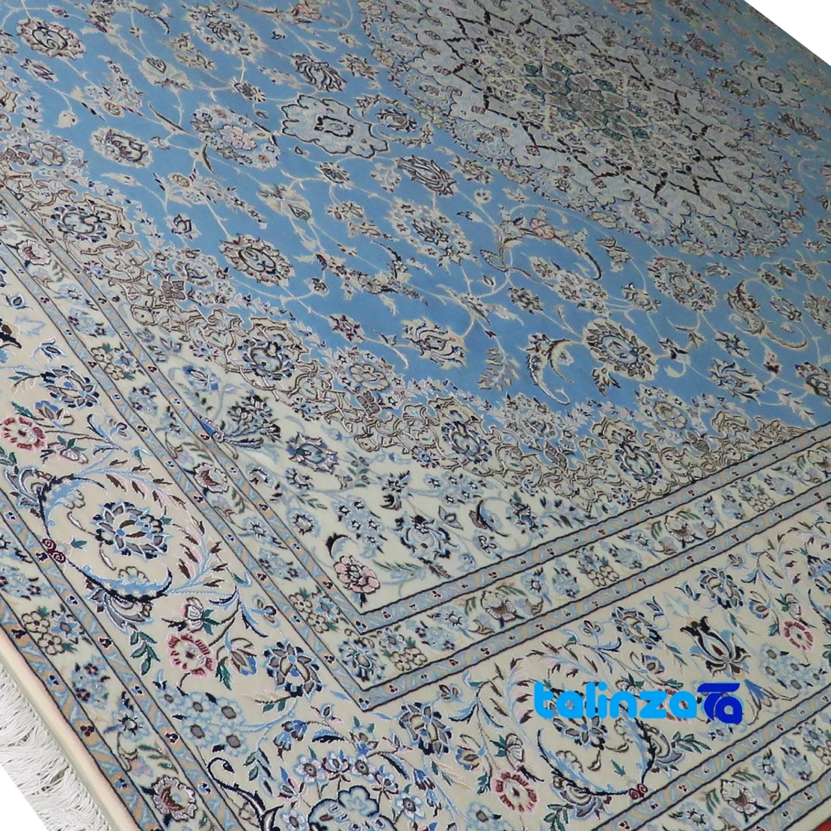 Room setting of Akvan Handwoven Carpet Latchak Design Blue Hand wash only floor placement example