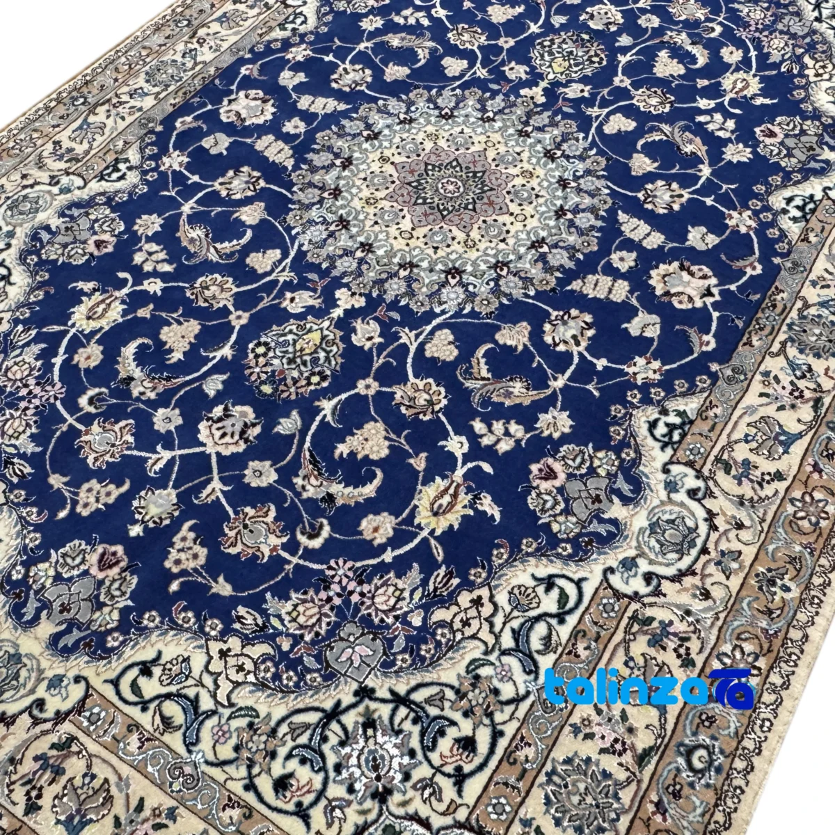 Nain Handwoven Rug Blue Unique Design room styling and scale (In-room view)