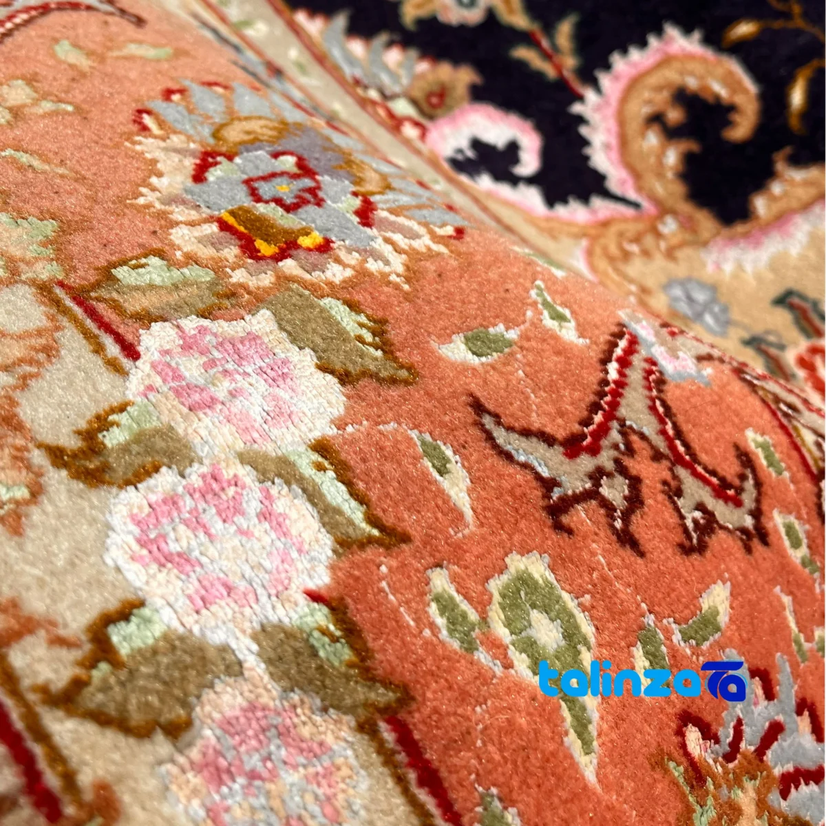Handmade Tabriz Carpet NKP.RJ101 Navy - In-room view showing room styling and scale