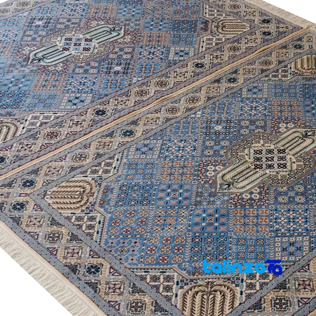 Nain Persian Rug Handwoven Blue Design room styling and scale (In-room view)